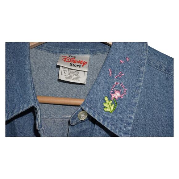 Vintage Disney Store Denim Shirt Eeyore Piglet Embroidered Sleeveless Large - Picture 6 of 6